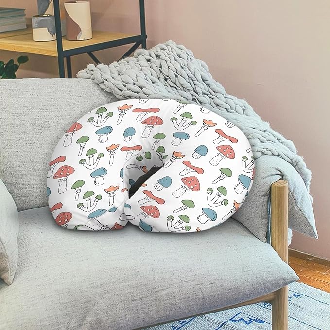 Multi Colorful Mushroom Nursing Pillow Cover Baby Breastfeeding Slipcover Infant Newborn Nursery Bottle Pillowcase Easy to Use and Dustptoof
