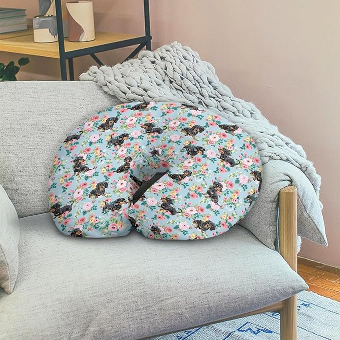 Jeiento Floral Black Dachshund Dog Nursing Pillow Cover Cartoon Blue Slipcover for Baby Removable Comfort Pillow Slipcovers for Breastfeeding U-Shaped Pillows