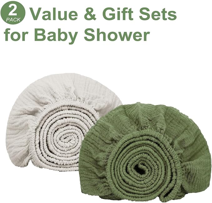 Muslin Changing Pad Cover for Baby Girls Boys-2 Pack 17"x 33" Cotton Soft Diaper Changing Pad Cover-Breathable Changing Pad Sheets-Neutral Boho Olive Green & Beige