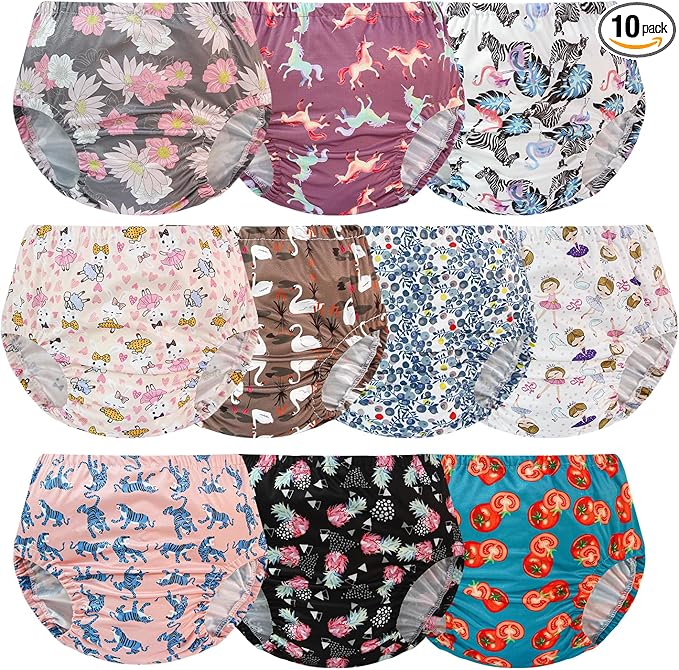 EZ Moms 10 Pack Diaper Covers for Girls Waterproof Plastic Underwear for Toddlers Comfortable Rubber Training Pants Reusable Cloth Diaper Cover Breathable Plastic Training Pants for Toddlers 1T