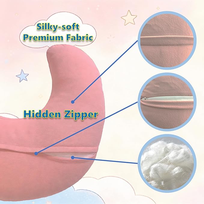 Nursing Pillow, U-Shaped Breastfeeding Support Cushion for Bottle & Breast Feeding (Pink)