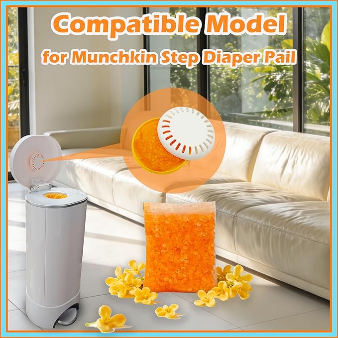 14 Pack Diaper Pail Odor Absorber Refills for Munchkin Step and Pall Diaper Pails, Odor Eliminator Filter Refills for Puck Baking Soda Cartridge (Osmanthus)