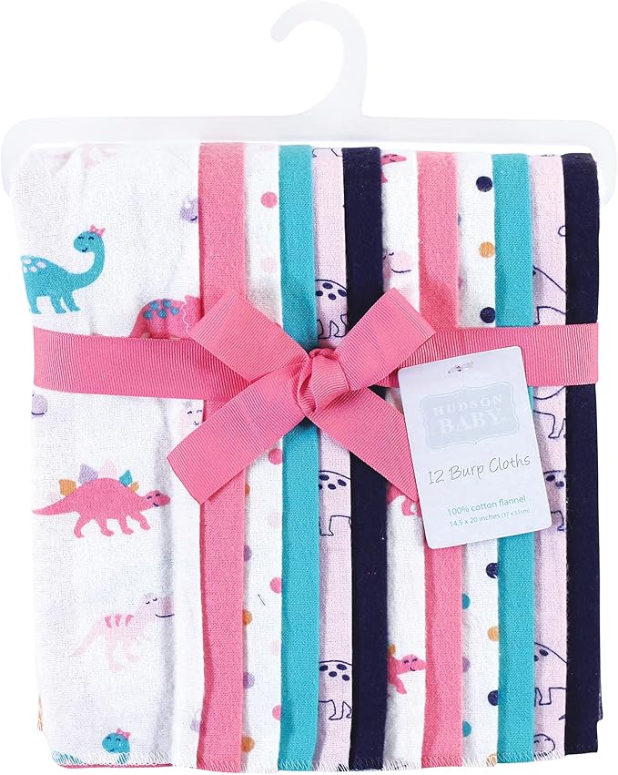 Hudson Baby Unisex Baby Cotton Flannel Burp Cloths Bundle, Cuteasaurus, One Size
