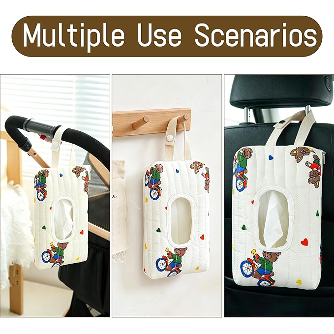 Quilted Baby Wipe Holder Floral Diaper Pouch Portable Quilted Wipes Bag for Car, Stroller