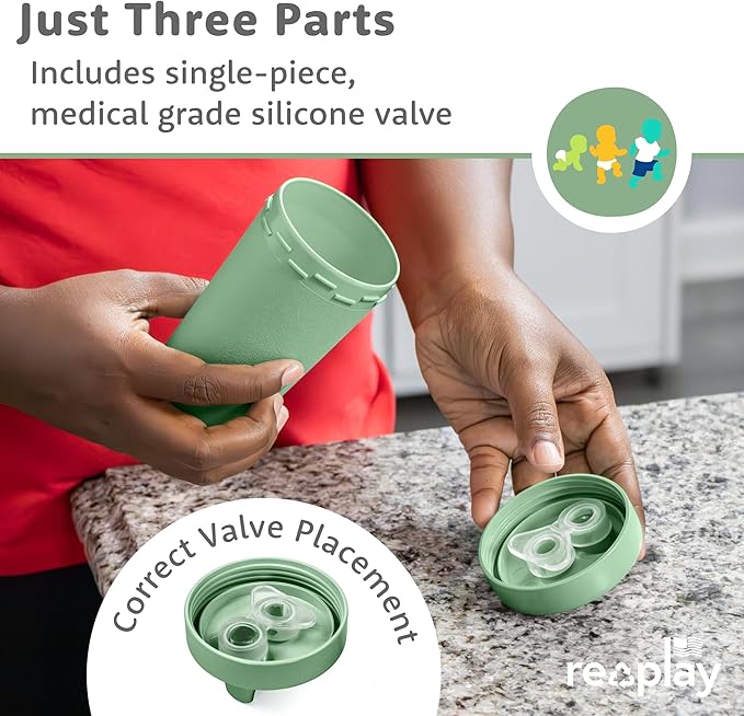 Re-Play Spill-Proof Sippy Cups for Toddlers - Kids Reusable 10 Oz Set of 3, Dishwasher & Microwave Safe, Made in USA, Beach Baby