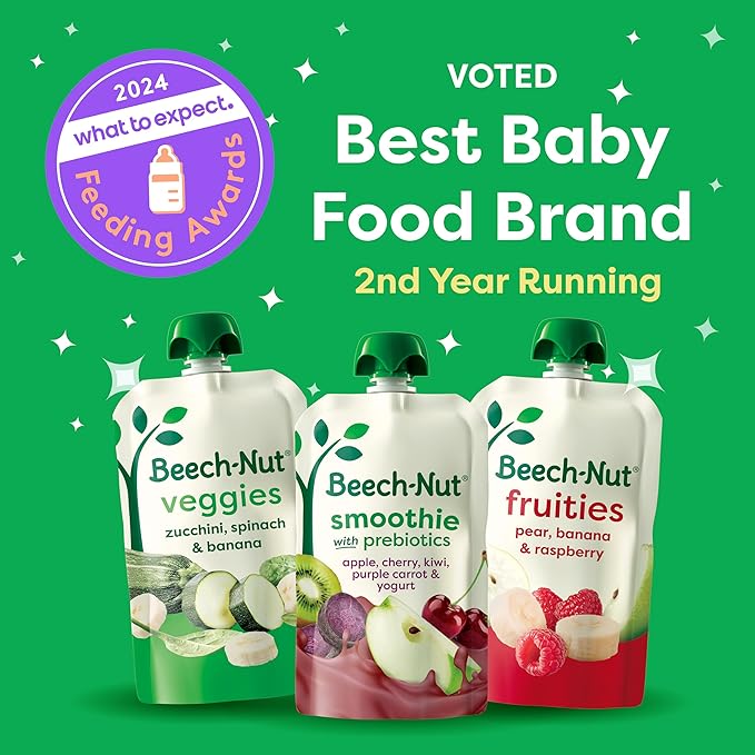 Beech-Nut Baby Food Pouches, Squash Peas Pears Veggie Puree Baby & Toddler Food, 3.5 oz (12 Pack)