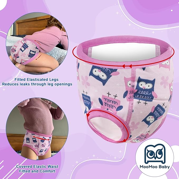 MooMoo Baby Cotton Potty Training Underwear 4 Packs Absorbent Training Pants for Girls and Boys 4T