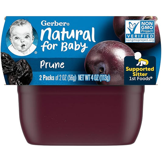 Gerber 1st Foods, Baby Food, Prune Puree, Natural & Non-GMO, 2 Ounce Tubs, 2-Pack