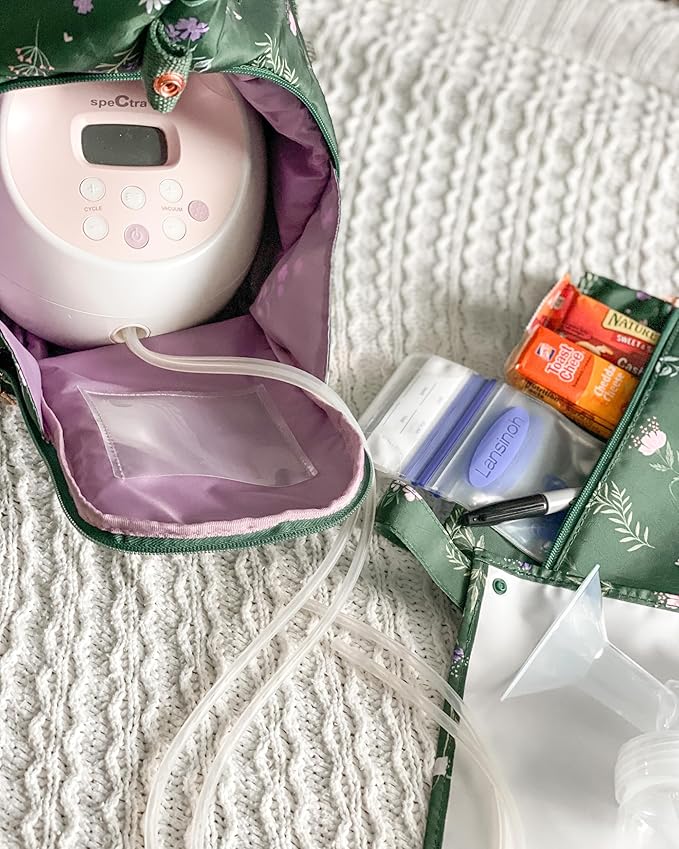 Sarah Wells Lizzy Breast Pump Bag – Stylish Pump Tote with Insulated Cooler Pocket, Laptop Sleeve – Fits Portable Pumps & More – Easy-Clean, Lightweight Breastfeeding Bag (Olive You)