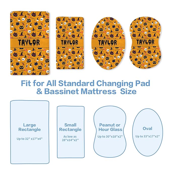 KAINSY Personalized Halloween Pumpkin Ghost Print Changing Pad Cover, Custom Diaper Change Table Sheets with Name, Soft Jersey Knit Change Table Sheets, 2 Pack Changing Pad Covers (16" x 32")