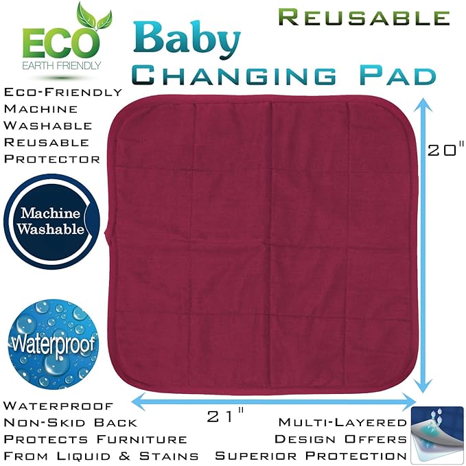 Comfort Finds Baby Changing Pad – Absorbent Reusable Diaper Changing Mat - Portable Waterproof Toddler Changing Liner (Burgundy, Single Pack) …