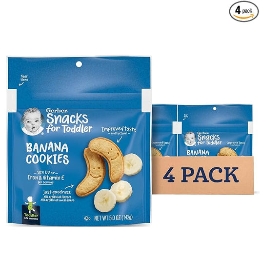 Gerber Toddler Snacks, Banana Cookies, Toddler Cookies, 10% DV Iron & Vitamin E, Finger Foods, Snacks for Toddlers