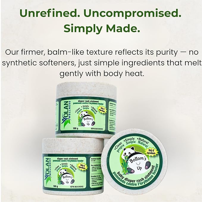 Bottoms Up Diaper Rash Ointment by Olan Wellness – Thick Zinc Oxide Barrier Cream, Melts on Contact, Helps Soothe & Protect Sensitive Skin, Baby Balm for Newborns & Toddlers