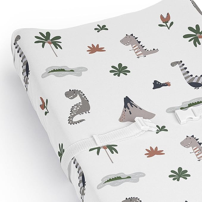 Sweet Jojo Designs Modern Dinosaurs Boy Girl Gender Neutral Unisex Baby Changing Pad Cover Sheet Infant Newborn Diaper Table Change Mat Cover Beige Grey Mod Dino Reptile Trex Volcano Gray Earthy Green