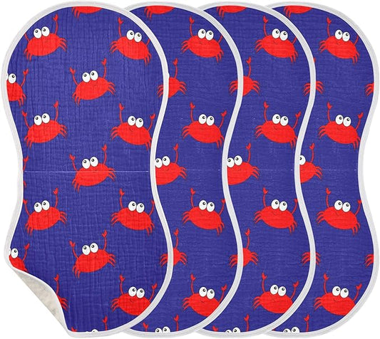Fun Crab Muslin Burp Cloths for Baby Boys and Girls - 4-Pack Ultra Absorbent Muslin Washcloths, Newborn Towel, Milk Spit Up Rags, Burp Cloth Bib for Unisex, 22 x 11 Inch