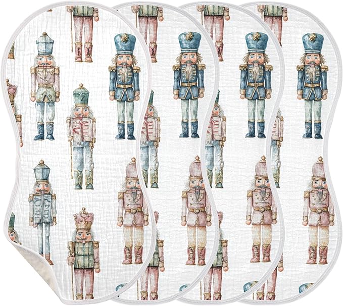 Retro Christmas Nutcracker Burp Cloths Baby Boys Girls Absorbent Soft Cotton Burping Cloths Rags, 4 Pack