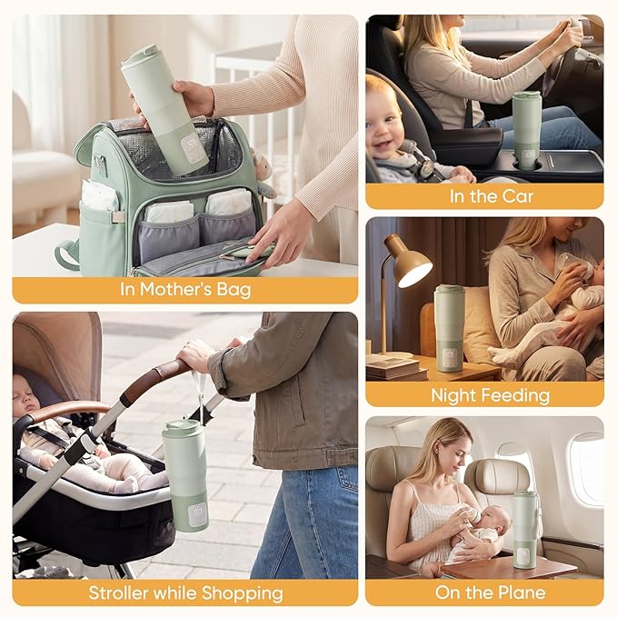 Portable Bottle Warmer 380ml for Travel, Baby Milk Warmer with Rechargeable Battery, Water Warmer On The Go for Breastmilk & Formula, Ideal Baby Shower Gifts