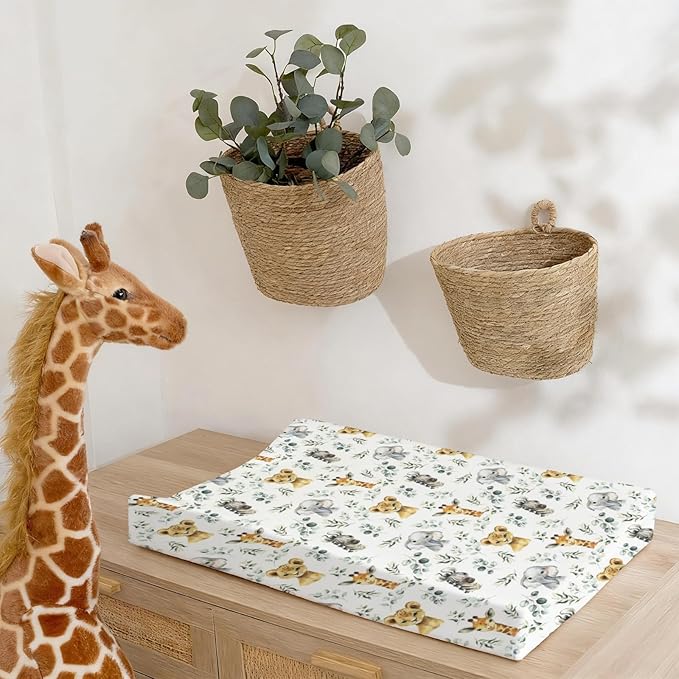 Changing Pad Cover for Baby Girls Boys, 32"/34" x 16" Safe Snug Diaper Change Table Pad Covers, Soft Stretchy Changing Pad Sheets Safari Jungle Animals Theme Nursery Decor