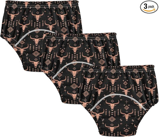 Little Boys Sleep Training Underwear Absorb Water Boxer Briefs Underwear for 4T Rose Gold Line Art African Tribal Motifs and Water Buffalo Skulls