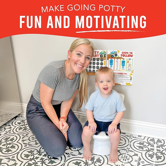 Hadley Designs Potty Training Chart for Toddlers Boys -10 Sticker Potty Chart for Toddlers Boys, 8.5x11" Potty Training Sticker Charts for Toilet Success, Monster Truck Toddler Reward Chart for Kids