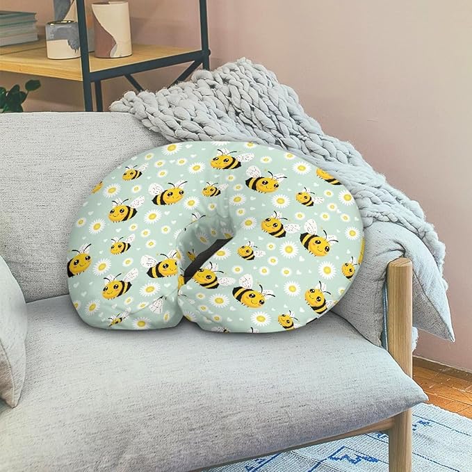 Bee Daisy Breastfeeding Pillow Cover Nursing Cover for Newborn Girls Boys Super Soft and Comfortable Slipcover Gift, 1 Pack