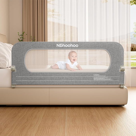 Bed Rail for Toddlers, Foldable & Swing Down, Gap Free Safety Anti-Pinch Double Crossbar Bed Rail Guard, Quick No-Tool Installation for Twin, Full, Queen, King Beds (Gray, 59in)