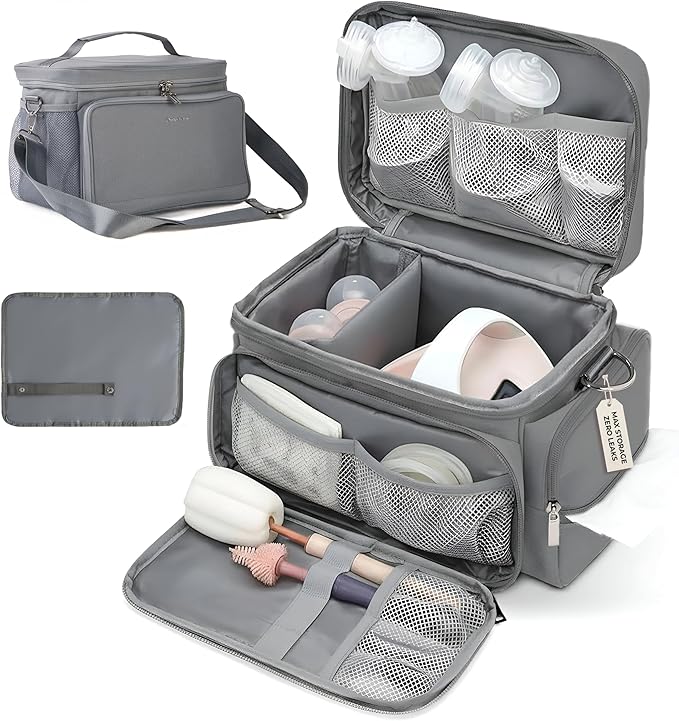 Breast Pump Bag Fit for Spectra S1 and S2, Wearable Breast Pump Bags with Milk Pack, Pumping Bag with Waterproof Mat for Pump Accessories, Bottle Bags for Travel and Family, Gray