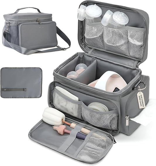 Breast Pump Bag Fit for Spectra S1 and S2, Wearable Breast Pump Bags with Milk Pack, Pumping Bag with Waterproof Mat for Pump Accessories, Bottle Bags for Travel and Family, Gray