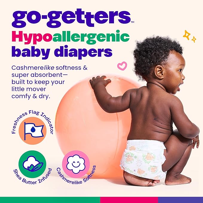 Happy Hues Go-Getters Disposable Diapers Size 5, 27+ lbs–Baby Diapers with Shea Butter, Wetness Indicator,Leak Protection–Ultra-Soft Unisex Diapers with Full Coverage for Boys &Girls –78Count