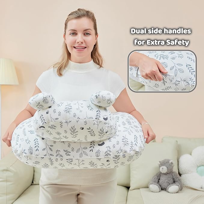 lasoftan Nursing Pillow for Breastfeeding, Breast Feeding Pillow for Mom Support, Adjustable Waist Strap and Removable Cotton Cover, Leaves