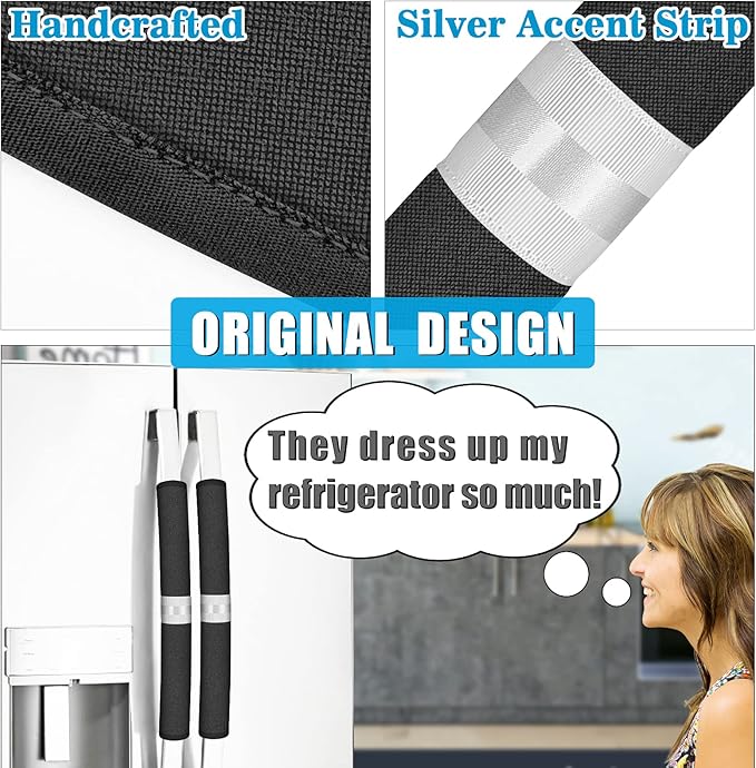 Refrigerator Door Handle Covers, Set of 6, Keep Your Kitchen Appliance Clean from Food Stains, Smudges, Drips, Oil, Washable and Form-Fitting, Protector for Fridge, Ovens, Dishwashers (Black)