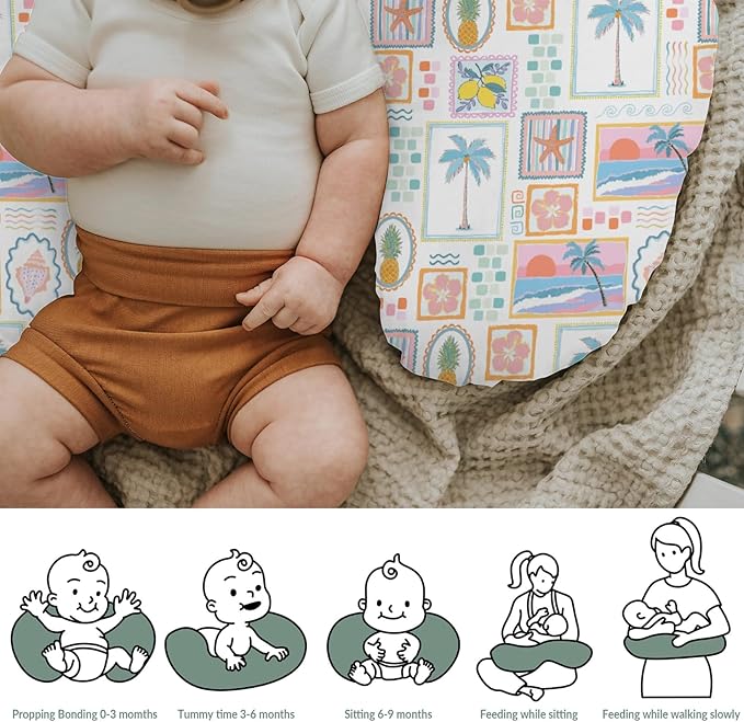 Colorful Beach Patchwork Baby Nursing Pillow Covers for Girl Bright Summer Seashells Girly Nursery Pillowcase for Breastfeeding Pillows Pineapple Lemon Palm Tree Soft Stretchy Slipcovers for Newborn
