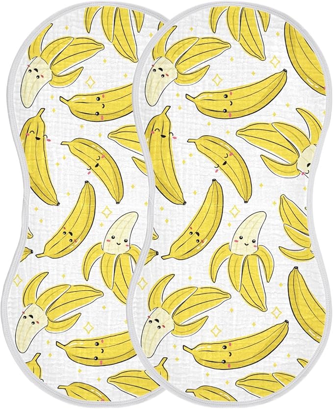 vvfelixl Baby Burp Cloths Cute Bananas Baby Newborn Cotton Burping Cloths Set Baby Washcloths 4 Pack White