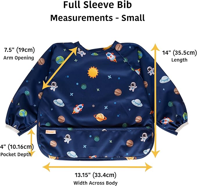 Waterproof Long Sleeve Bib – Machine Washable Baby Bibs for Eating – Baby Smock Bib for Toddler – BLW Supplies for Baby