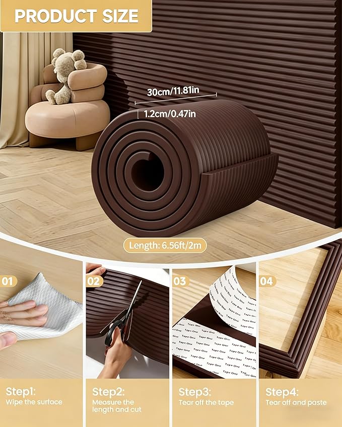11.8''W Extra-Wide Edge Protector, 6.56FT 0.47''Th Baby Proofing Corner Guards, Safety Furniture Bumper, Pre-Taped, Thick Soft Rubber Foam Padding for Fireplace Table Stair Cabinet (Dark Coffee)
