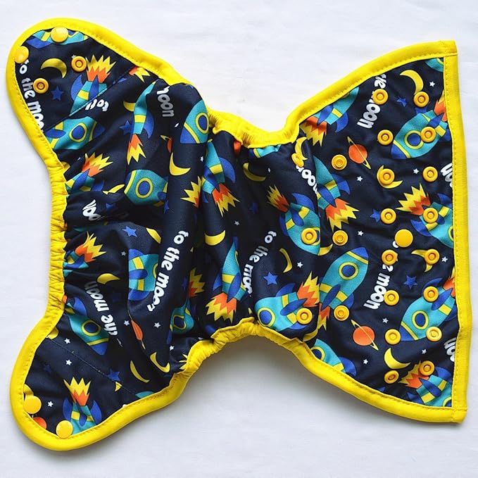 One Size Cloth Diaper Cover Snap with Double Gusset (Rocket)