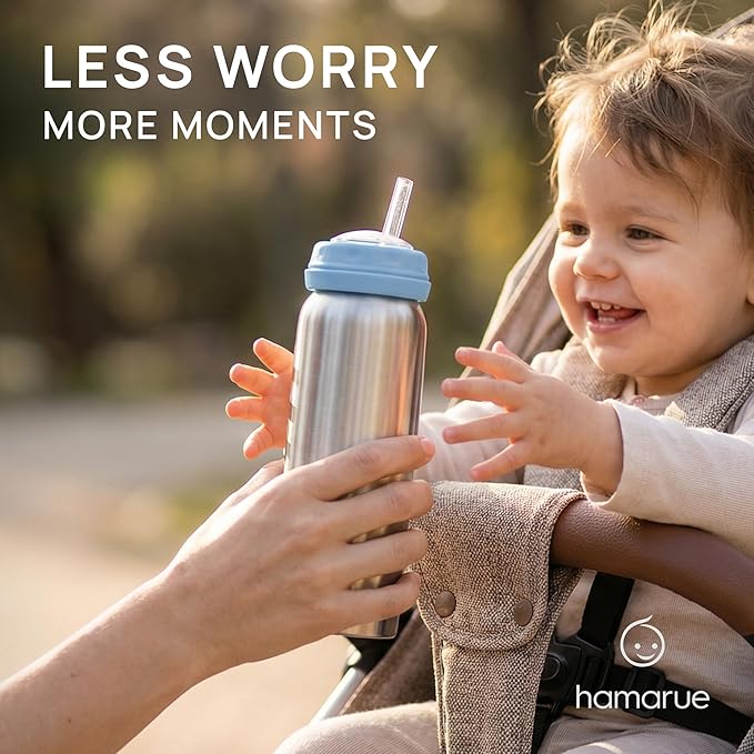 3-in-1 Stainless Steel Baby Bottle – Newborn to Toddler Sippy and Straw Cup, Leak-Proof Insulated, Ages 0–4, 8 oz Blue