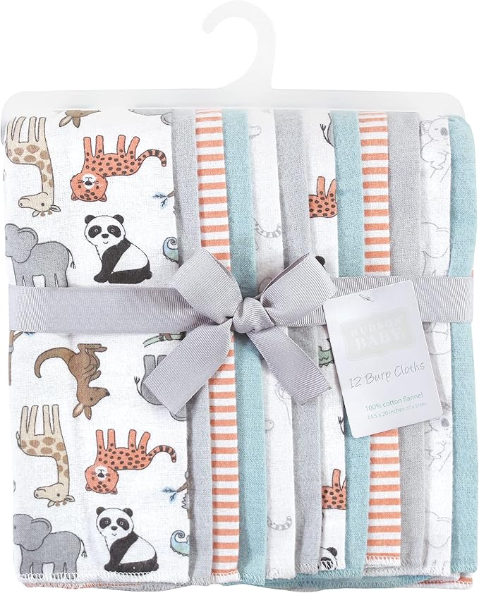 Hudson Baby Unisex Baby Cotton Flannel Burp Cloths Bundle, Zoo Animals, One Size