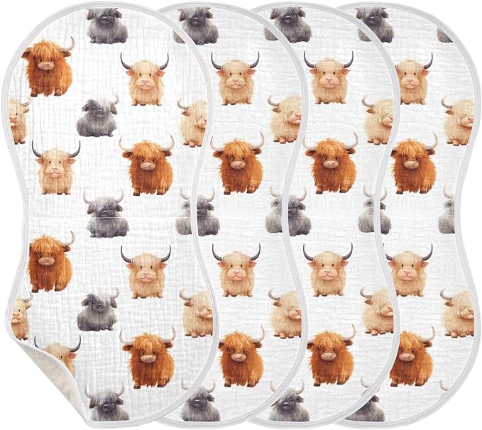 1Pc Cute Highland Cow Pattern Burp Cloth,Unisex Large Absorbent Soft Cotton Muslin Burping Cloths for Newborn Boys Girls,11x22in,A110859