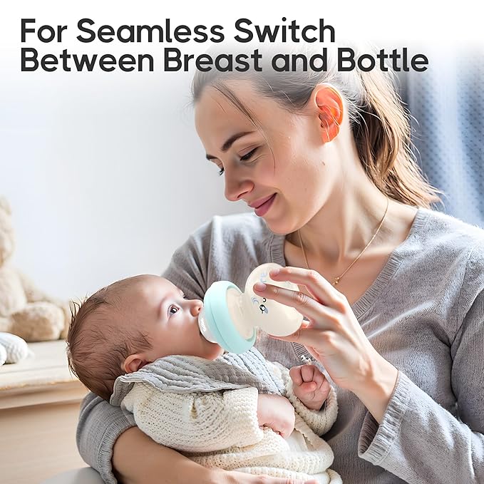 YOHKOH Newborn Glass Baby Bottles with Slow Flow Nipple for 0+ Months, Wide Neck Feeding Bottle, 2.7oz/80ml (Multicolour, 2.7oz (Pack of 4))
