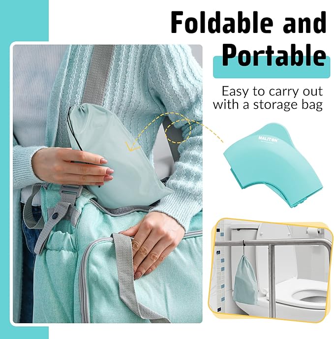 Maliton Travel Potty Seat for Toddler & Kid Travel, Portable Foldable Potty Seat with Storage Bag, Non-Slip Potty Training Toilet Seat Cover wth Splash Guard (Aqua Green)