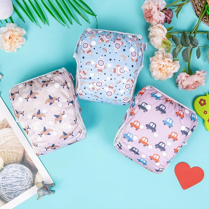 ALVABABY 3 Pack Large Swim Diapers Baby/Toddler/Infant Snap Adjustable Reusable Swimming Diaper Baby for Boy and Girl 3ZSWY37