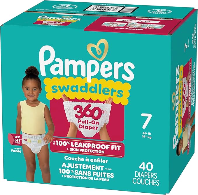 Pampers Swaddlers 360 Pull-On Diapers, Size 7, 40 Count for up to 100% Leakproof Skin Protection and Easy Changes