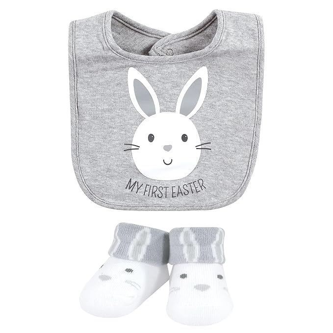 Hudson Baby Unisex Baby Cotton Bib and Sock Set, Eggstra Cute, One Size