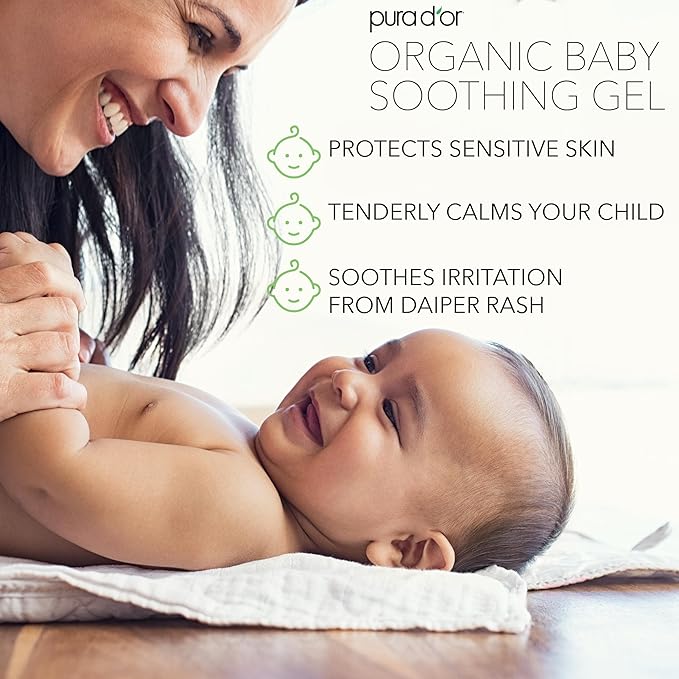 PURA D'OR 16 Oz ORGANIC Baby Soothing Gel For Sensitive Skin - Diaper Rash & Irritation Relief with Aloe Vera, Tamanu Oil, Chamomile, Jojoba, & Almond Oil (Pack of 2)