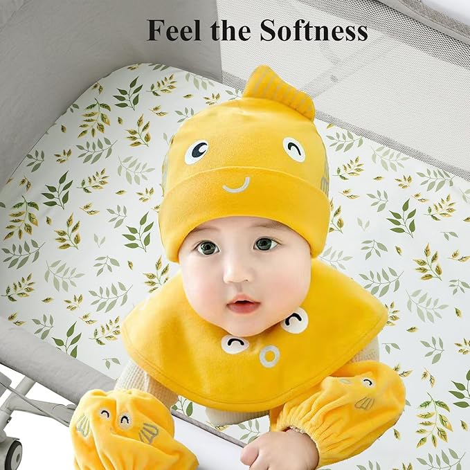Waterproof Bassinet Sheets, No Need for Bassinet Mattress Pad Cover, 2 Pack Stretch Jersey Knit Super Soft fit for Cradle Oval Rectangle Hourglass Mattress Green Botanical Leaf & Dots