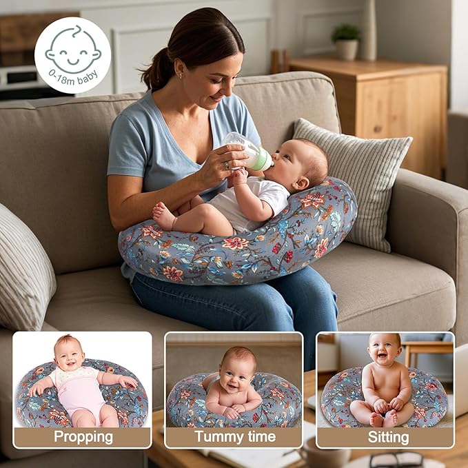 x-vesolje Nursing Pillow, Breastfeeding Pillow with Removable Cover, Ergonomic Breast Feeding Pillow, Baby Feeding Support Pillow for Mom Easier Breastfeeding- Original Size/Peony