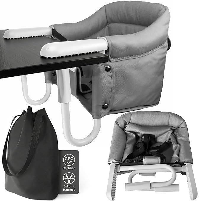 Portable Hook on High Chair for Baby & Travel Toddler from 6-36 Months – Clip on Baby Seat for Table – Fast Table Chair for Travel & Dining– Including Storage Bag - Gray