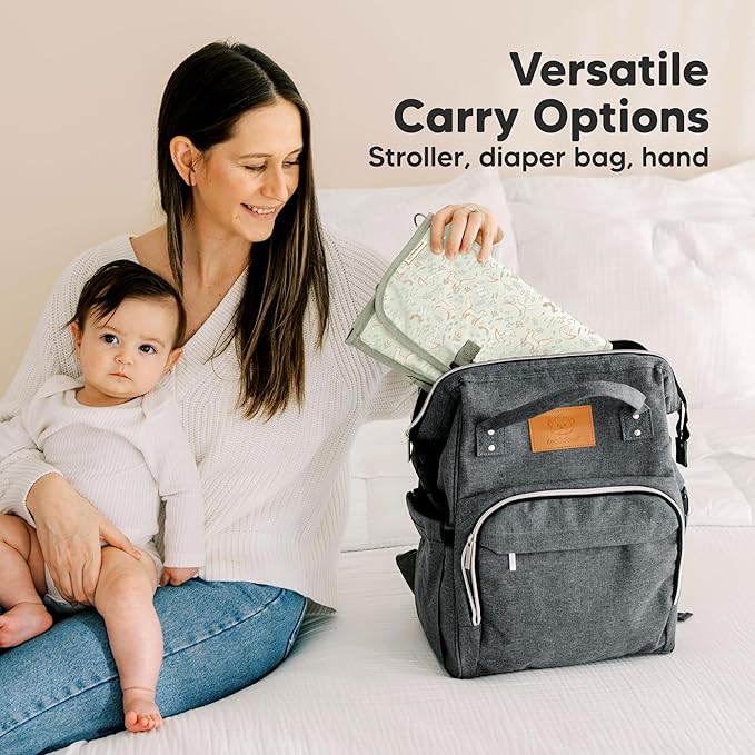 KeaBabies Portable Diaper Changing Pad, Travel, Car - Large Waterproof Baby Changing Mat, Wipeable, Padded, On The Go Travel Diaper Clutch Bag, Easy to Use Pockets for Newborn Essentials (Fox Vale)