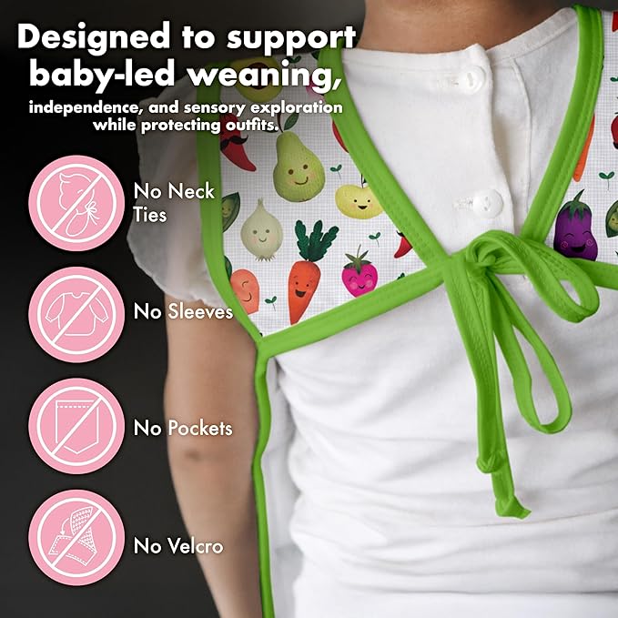 BapronBaby Pineapple Stripes Bapron - No Neck Tie Safer Bib for Baby & Toddler - Soft Waterproof Stain Resistant - Machine Washable - Sz Baby/Toddler 6m-3T
